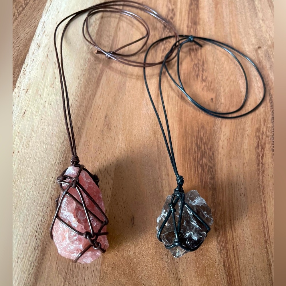 Leather wrapped Genuine healing stone pendant necklace